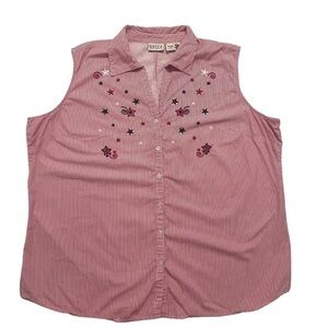 Quizz Woman Plus Size 24 Sleeveless Shirt Red White Stripe Embroidery Stars